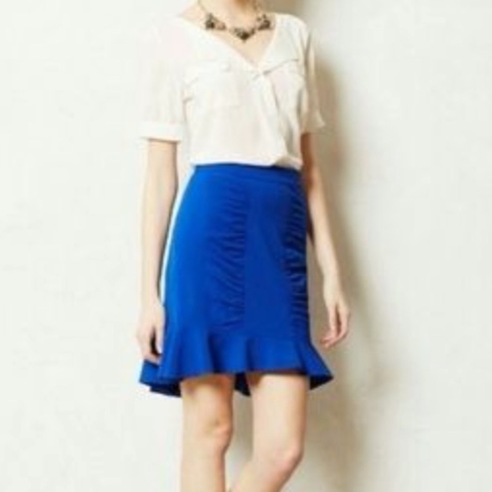 ANTHROPOLOGIE HD in paris winnow trumpet skirt royal blue sz 4